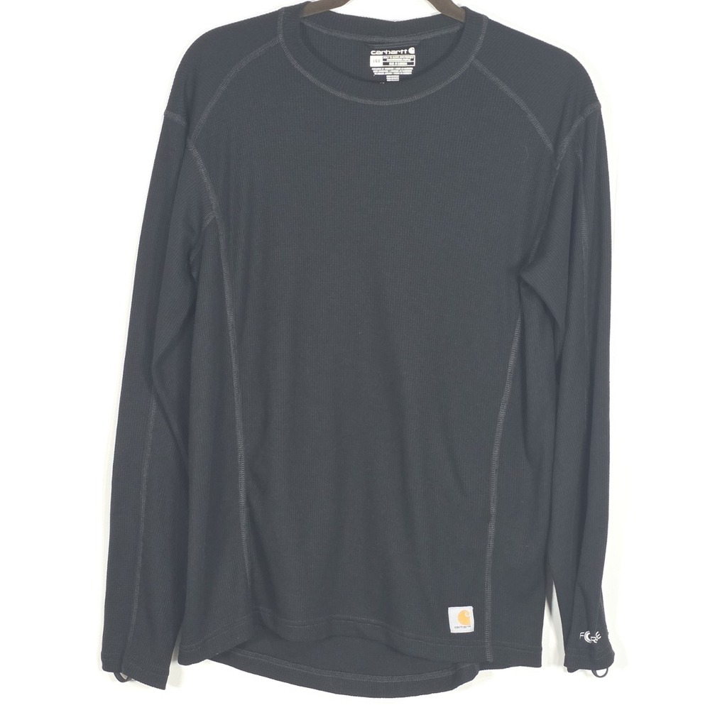 Carhartt Force Mens Large Black Waffle Knit Base Layer Shirt Top MBL113 Thermal